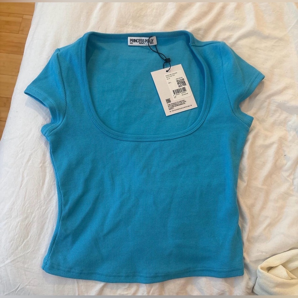 Princess Polly Blue Square Neck Rib Top - Picture 2 of 3